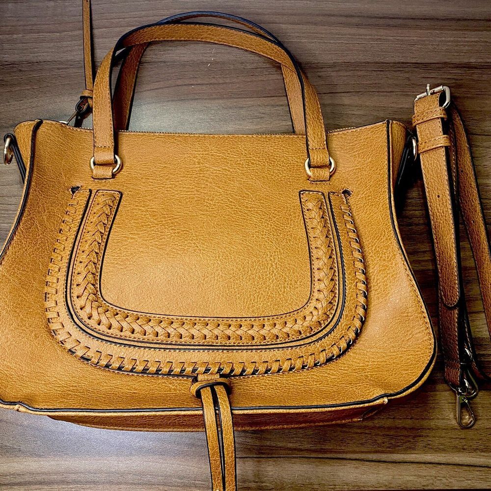 Sole Society Large Braid Zipper Brown Satchel Tote 14" Wide 10.5" Tall 5" Wide